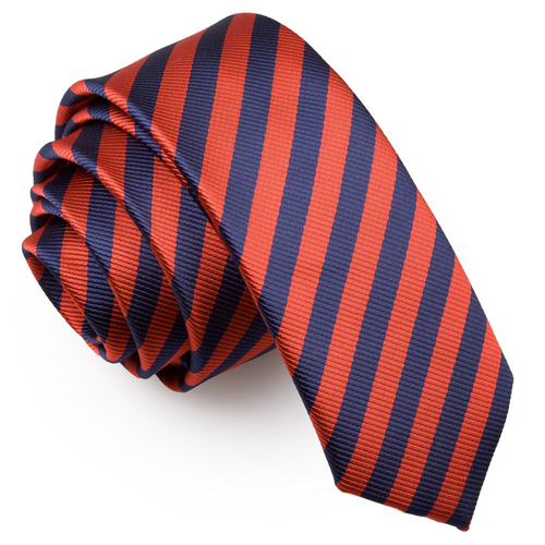 Thin Stripe Skinny Tie - Navy Blue & Red