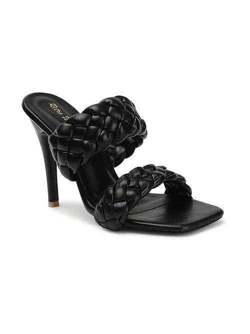 Retro Walk Fashionable Braided Heels (Size-UK-8) (Color-BLACK)