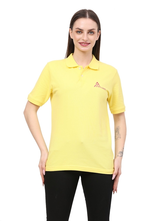 Women Solid Polo Collar T-shirt (ColorLime) (Size L)