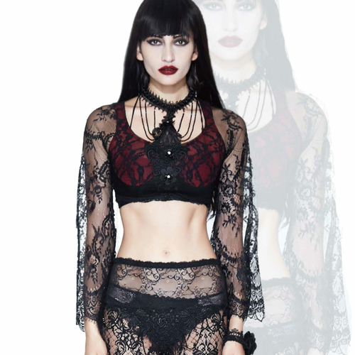 Western Fashion ETT10-M Gothic Lace Top with Choker & Bead Detail,