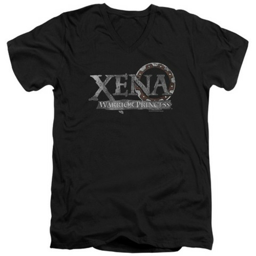 Trevco Xena-Battered Logo Short Sleeve Adult 30-1 V-Neck Tee, Blac