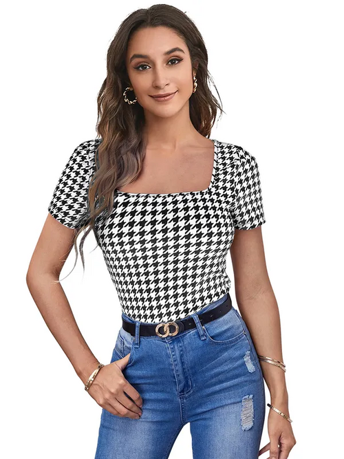 Polyester Knitting Square Neck Top for Women (Size-XL) (Color-WHITE)