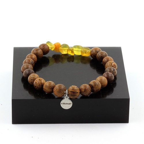 Yellow Opal from Australia + wood Bracelet 8 mm Beads.