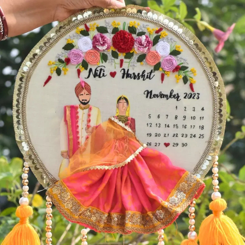 Customisable Front Face Wedding and Anniversary Embroidery Hoop with