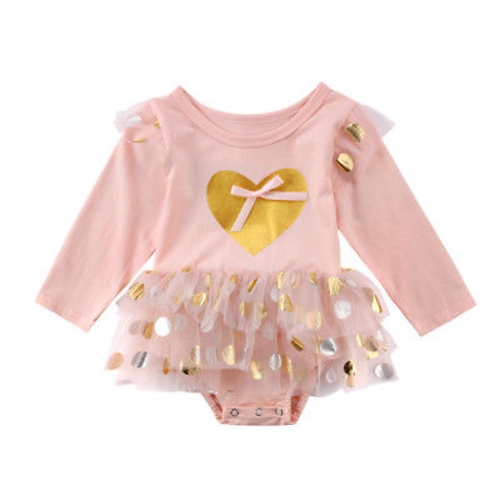 Newborn Baby Girls Long Sleeve Bodysuit Heart