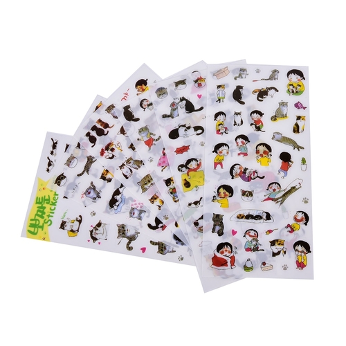 6Pcs Cartoon Animals Cat Sticker PVC Cartoon Diary