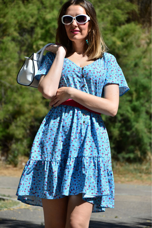 Sky Blue Floral Print Valentina Dress