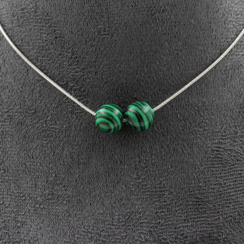 Malachite (with resin) 8 mm 2 beads necklace. 