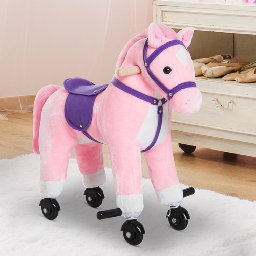 Qaba Kids Walking Pony Ride on Horse Rocking Toy Wheels & Footrest