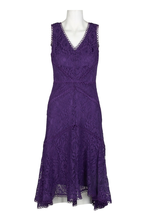 Taylor V-Neck Sleeveless Zipper Back Flutter Lace Dress