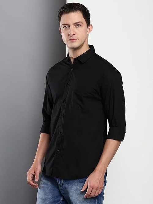 Men's Solid Slim Fit Cotton Casual Shirt BLACK L