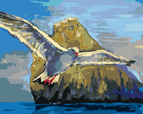 Paint by Numbers - SEAGULL FLYING AROUND A ROCK