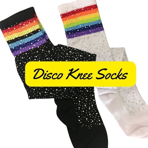 Over the Knee Jeweled Rainbow Glam Disco Socks (Black or White