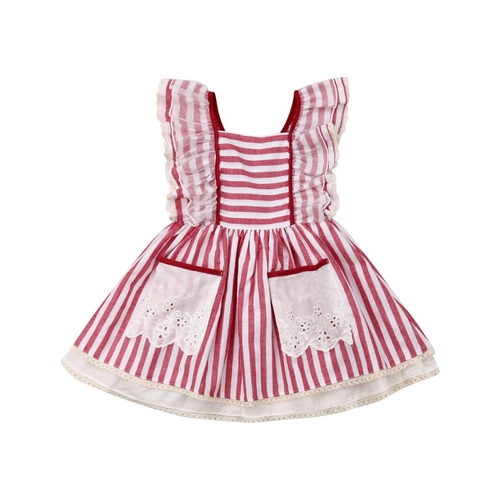 Summer Toddler Kids Baby Girls Striped Party Lace