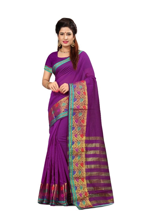 Generic Women's Cotton Silk Saree(Violet, 5.5-6