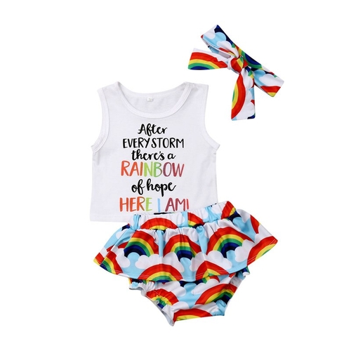 Summer Cute Baby Girls Sets Rainbow Clothes Letter