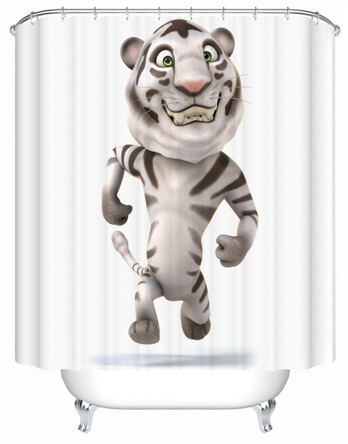 Happy White Tiger Figure Shower Curtain