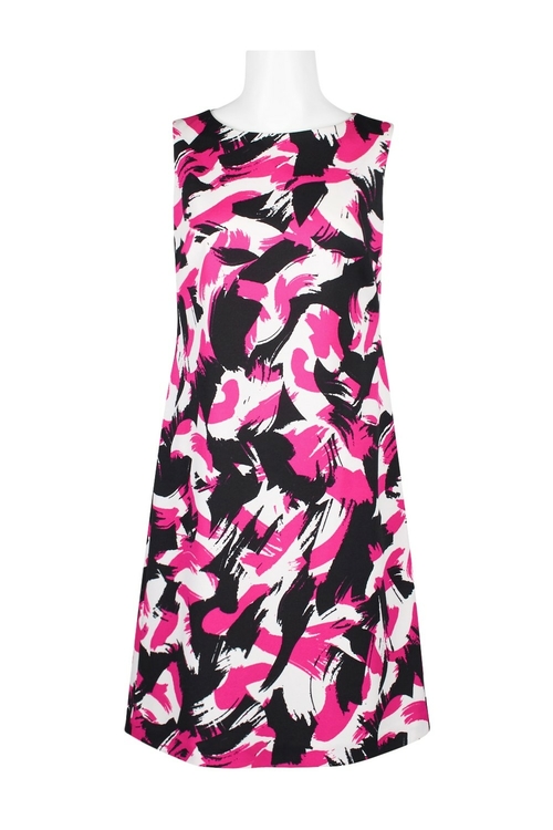 Evan Picone Bot Neck Sleeveless Zipper Back Multi Print Crepe Shift