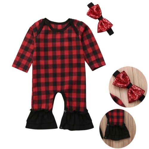 Newborn Toddler Baby Girls Checked Romper