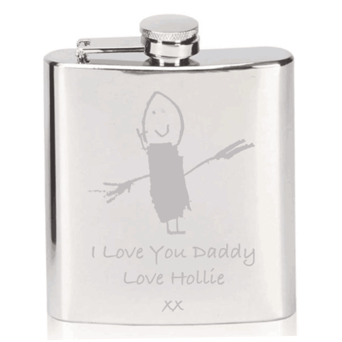 Main Personalised Children Drawing Engraved Hip Flask Gift for Dad Father image