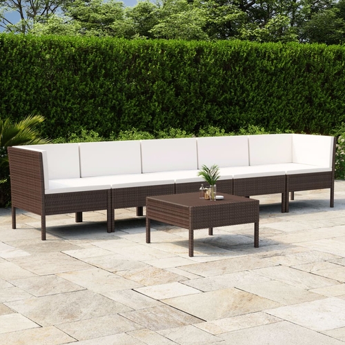 6 Piece Garden Lounge Set with Cushions Poly Rattan Brown