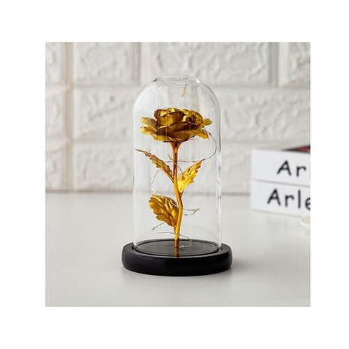 Forever Gold Leaf Rose In Glass Led Light