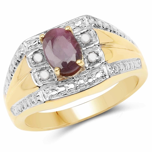 14K Yellow Gold Plated 1.03 Carat Genuine Ruby and White Diamond .925