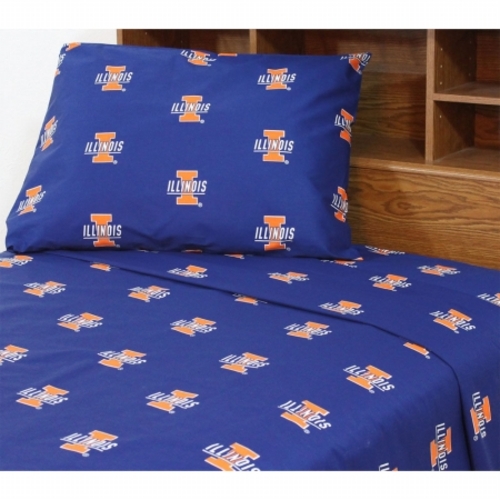 College Covers ILLSSKG Illinois Printed Sheet Set King - Solid