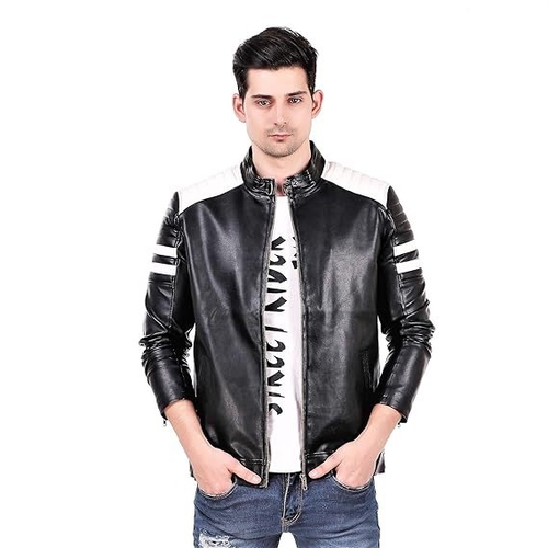 Men's White patch on Shoulder Leather Jacket for Winters (Size-S)