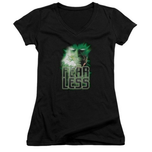 Trevco Green Lantern-Fearless Junior V-Neck Tee, Black - Medium