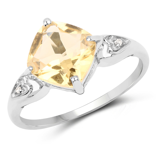 2.01 Carat Genuine Citrine and White Topaz .925 Sterling Silver Ring