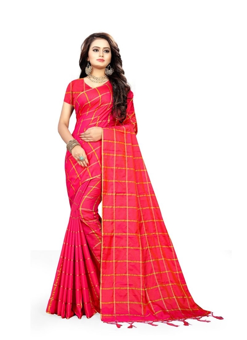 Pink Color Sana Checks  Saree