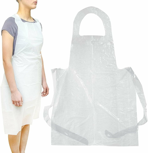 Pack of 1000 White Poly Disposable Aprons 28 x 46. Thickness 1 Mil.