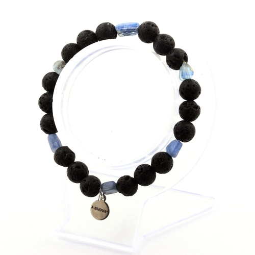 Blue Kyanite from Brazil + Lava Bracelet 8 mm Beads.