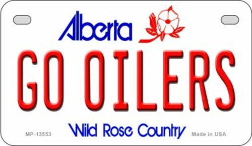 Smart Blonde MP-13553 7 x 4 in. Go Oilers Novelty Metal Motorcycle Pla