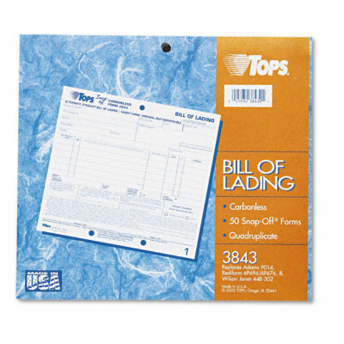 Tops 3843 Bill of Lading  8-1/2 x 7  Carbonless 4-Part  50 Loose Form 