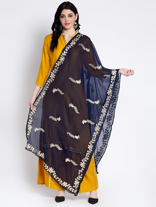 navy gota work dupatta