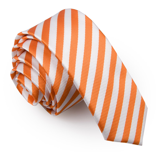 Thin Stripe Skinny Tie - White & Orange