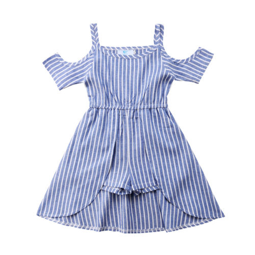 Kid Baby Girl Blue Striped Romper Jumpsuit