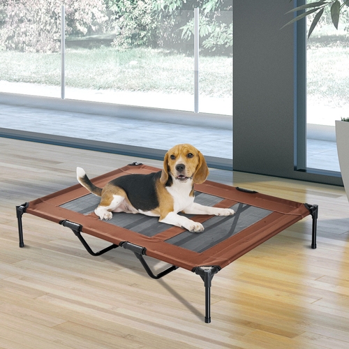 PawHut Elevated Breathable Dog Bed w/ Carry Bag Metal Frame Coffee