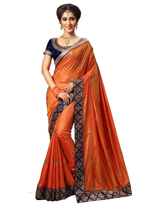 Orange Color Silk Saree with Blouse