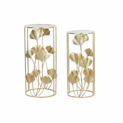 Set of 2 small tables DKD Home Decor Crystal Golden Metal Tropical