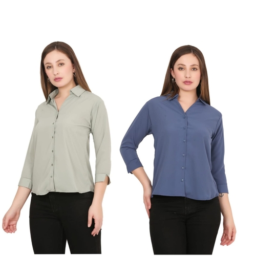 Womens Solid Formal Shirt PACK OF 2 GREEN AND BLUE  M
