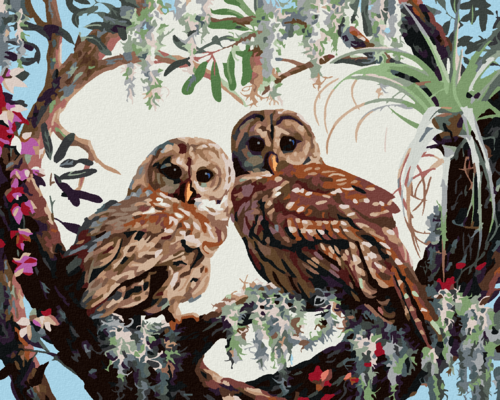 Zuty - Paint by Numbers - OWLS AND HEARTS OF BRANCHES (D. RUSTY RUST),