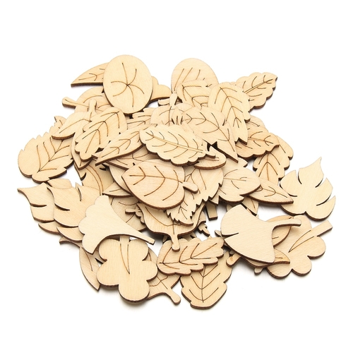50PCS Mixed Leaves Pattern Wooden Scrapbooking DIY