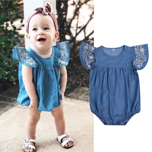 Summer Infant Baby Girls Clothes Denim Bodysutis