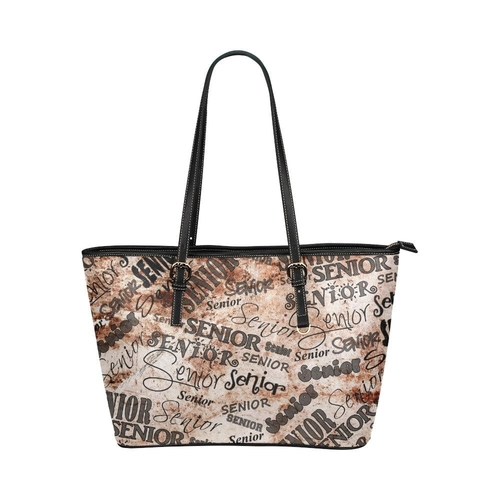 Large Leather Tote Shoulder Bag - Beige Senior Class Print