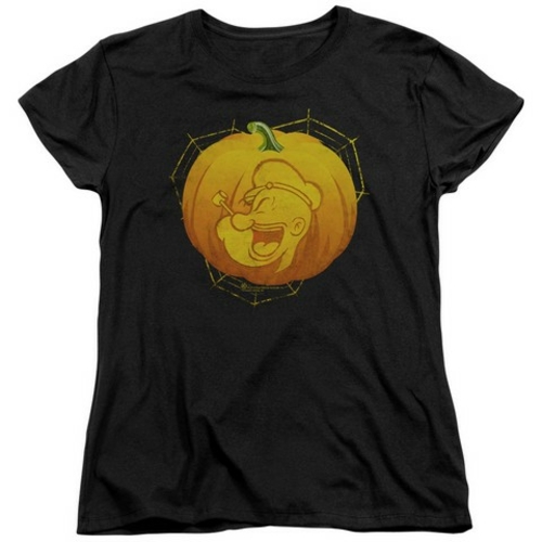 Trevco Popeye-Pop O Lantern Short Sleeve Womens Tee, Black - XL