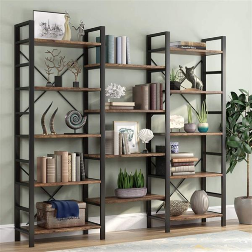 5-Shelf Bookcase Wood and Metal Multipurpose Storage Rack