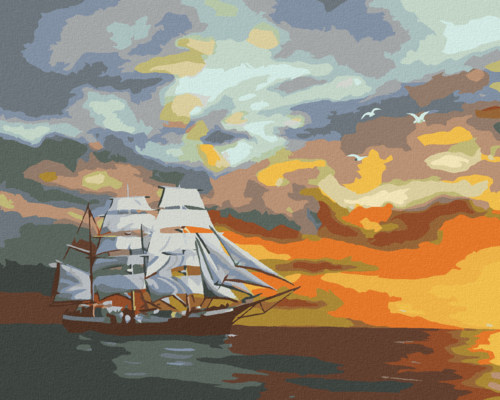 Zuty - Paint by Numbers - LARGE SAILING SHIP AFTER DUSK (D. RUSTY